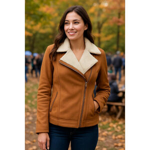 Women's Old Navy Brown Faux Suede Sherpa Moto Jacket Sm Western Rustic Boho Chic